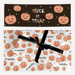 Personalised Orange Pumpkin matching wrapping paper and banner set