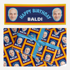 Personalised Photo Baldi Birthday matching wrapping paper and banner set