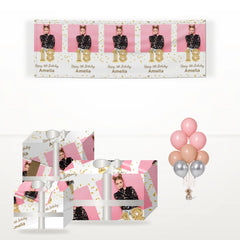 Personalised Photo Birthday Balloon matching wrapped gifts, banner and balloon bunch
