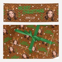 Personalised Reindeer Photo Face matching wrapping paper and banner set