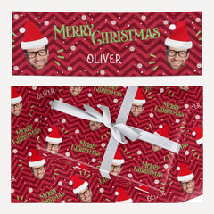 Personalised Santa Face matching wrapping paper and banner set