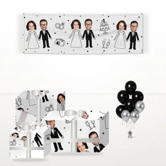 Personalised Wedding Couple Photo matching wrapped gifts, banner and balloon bunch