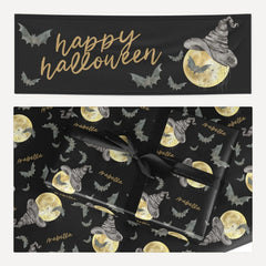 Personalised Witchy Moon matching wrapping paper and banner set