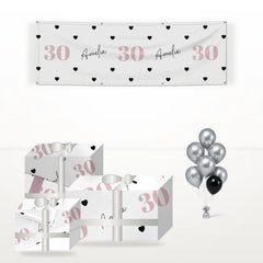 Personalised Womens Birthday Name and Age matching wrapped gifts, banner and balloon bunch