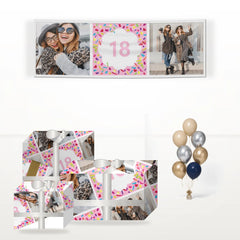 Photo Birthday matching wrapped gifts, banner and balloon bunch