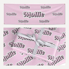 Pink Custom matching wrapping paper and banner set