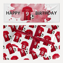 Red Football Shirt Personalised matching wrapping paper and banner set