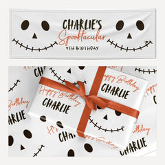 Spooktacular Birthday Personalised matching wrapping paper and banner set