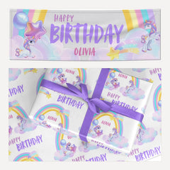 Unicorn Personalised matching wrapping paper and banner set