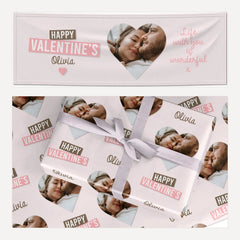 Valentine's Loving Life Photo with Name matching wrapping paper and banner set