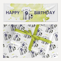White Football Shirt Personalised matching wrapping paper and banner set