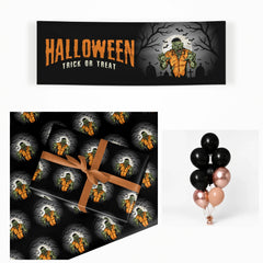 Zombie Night matching wrapped gifts, banner and balloon bunch