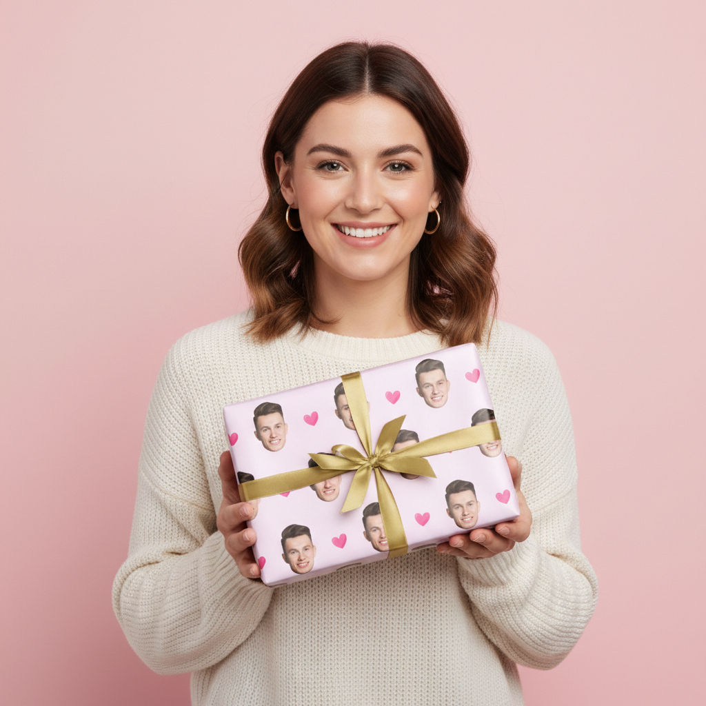 Personalised Face and Heart Photo Pattern Wrapping Paper