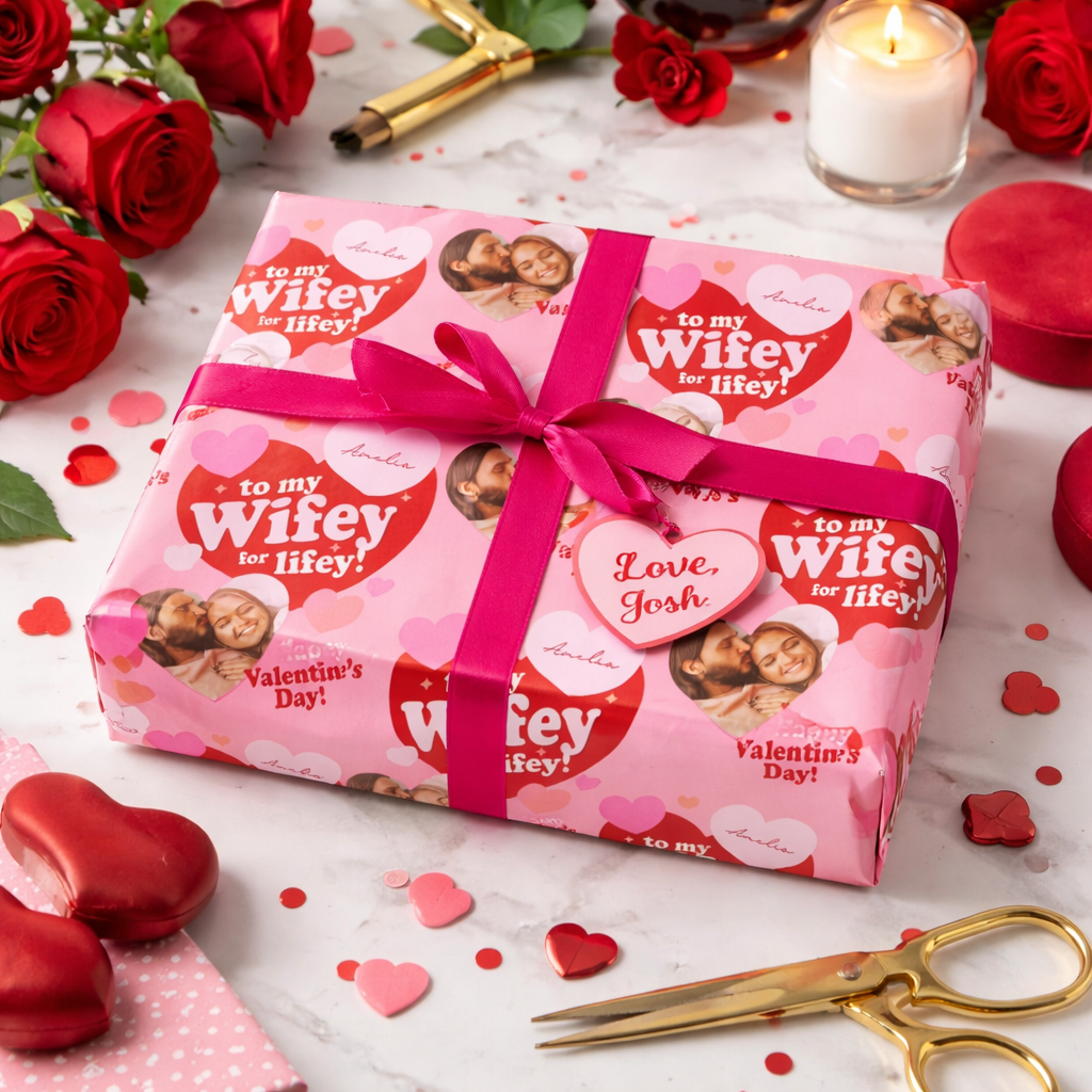 Personalised To My Wifey Valentines Photo Wrapping Paper