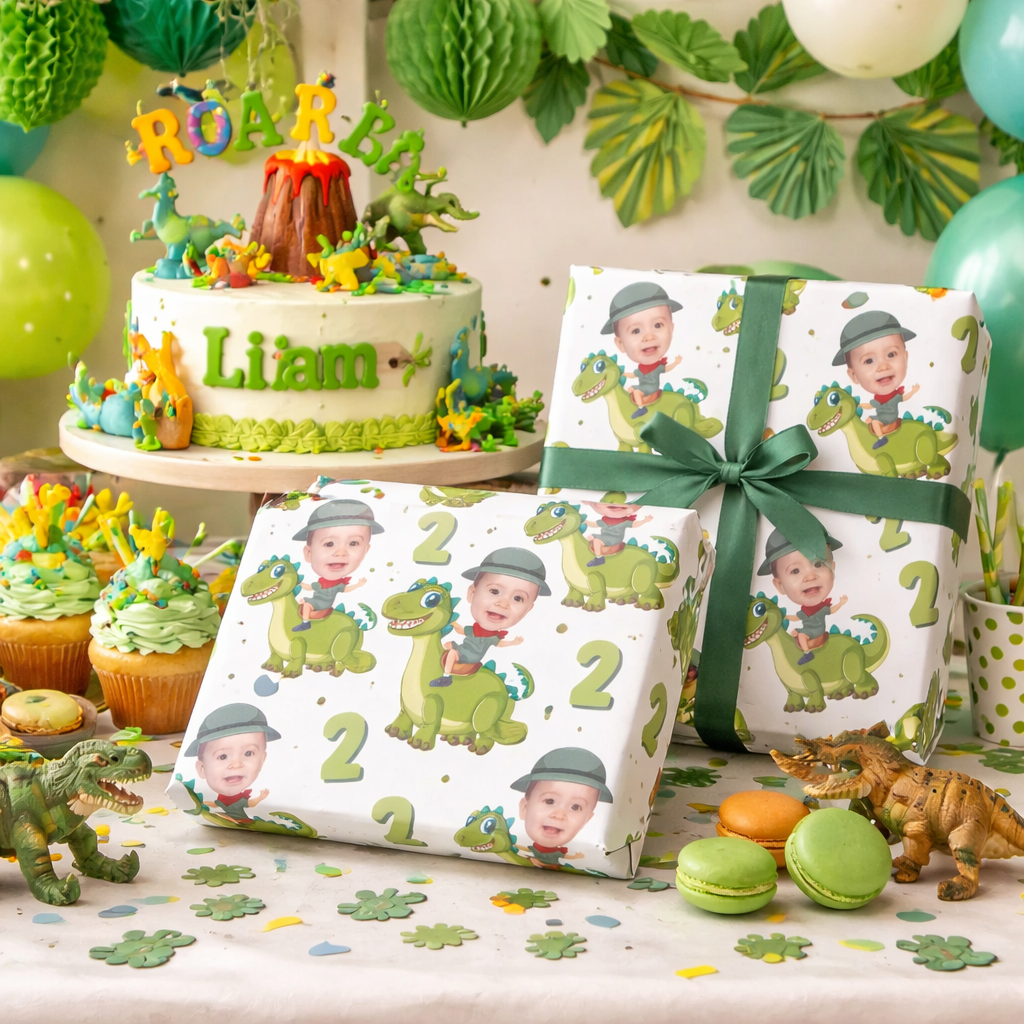 Boys Birthday Photo Dinosaur Wrapping Paper