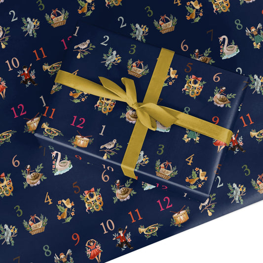 12 Days of Christmas Navy Blue Custom Wrapping Paper