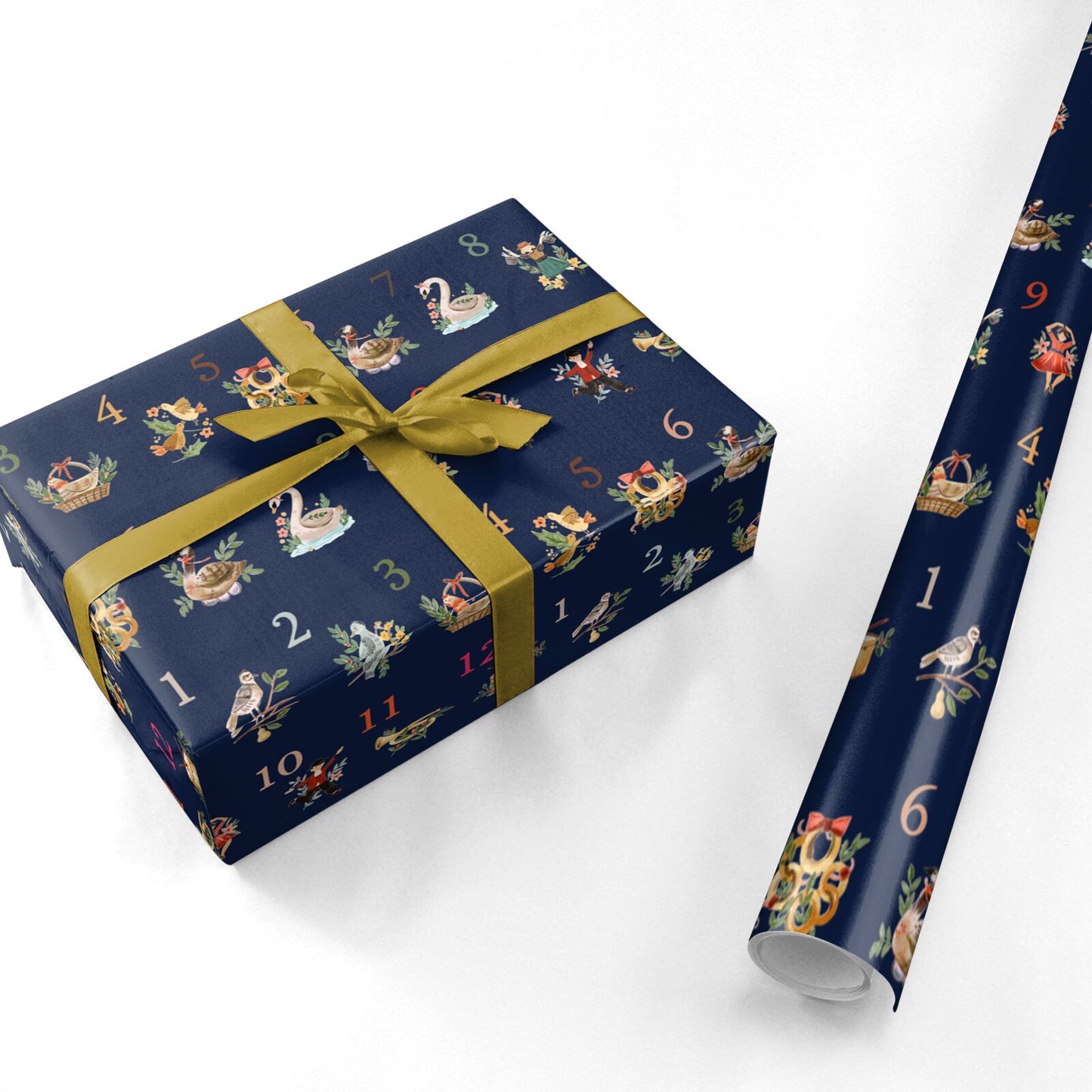 12 Days of Christmas Navy Blue Personalised Wrapping Paper