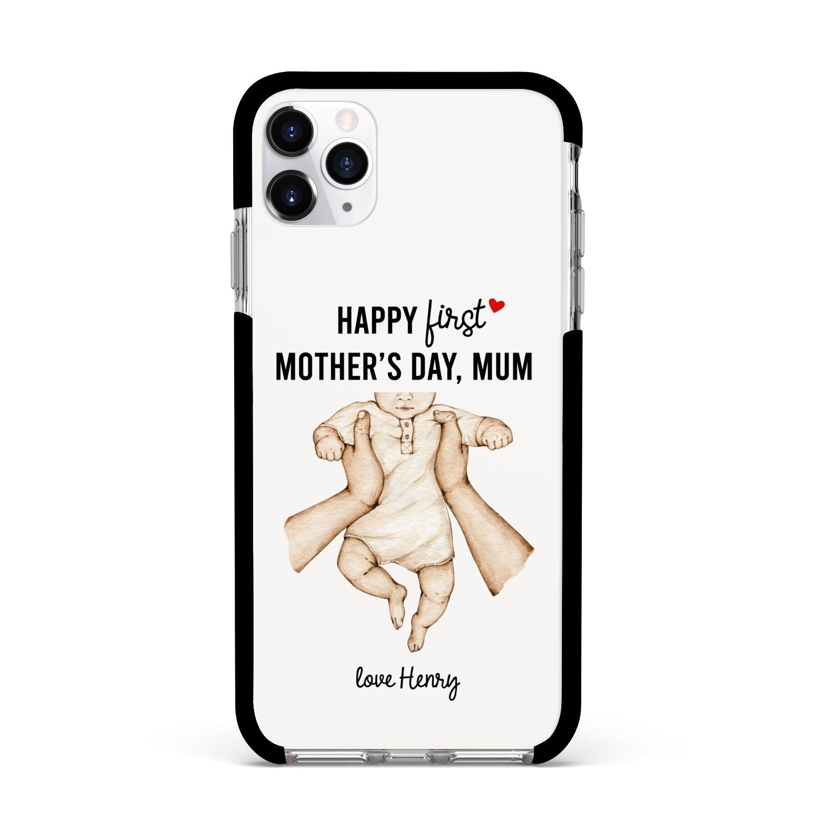 1st Mothers Day Baby Apple iPhone 11 Pro Max in Silver with Black Impact Case