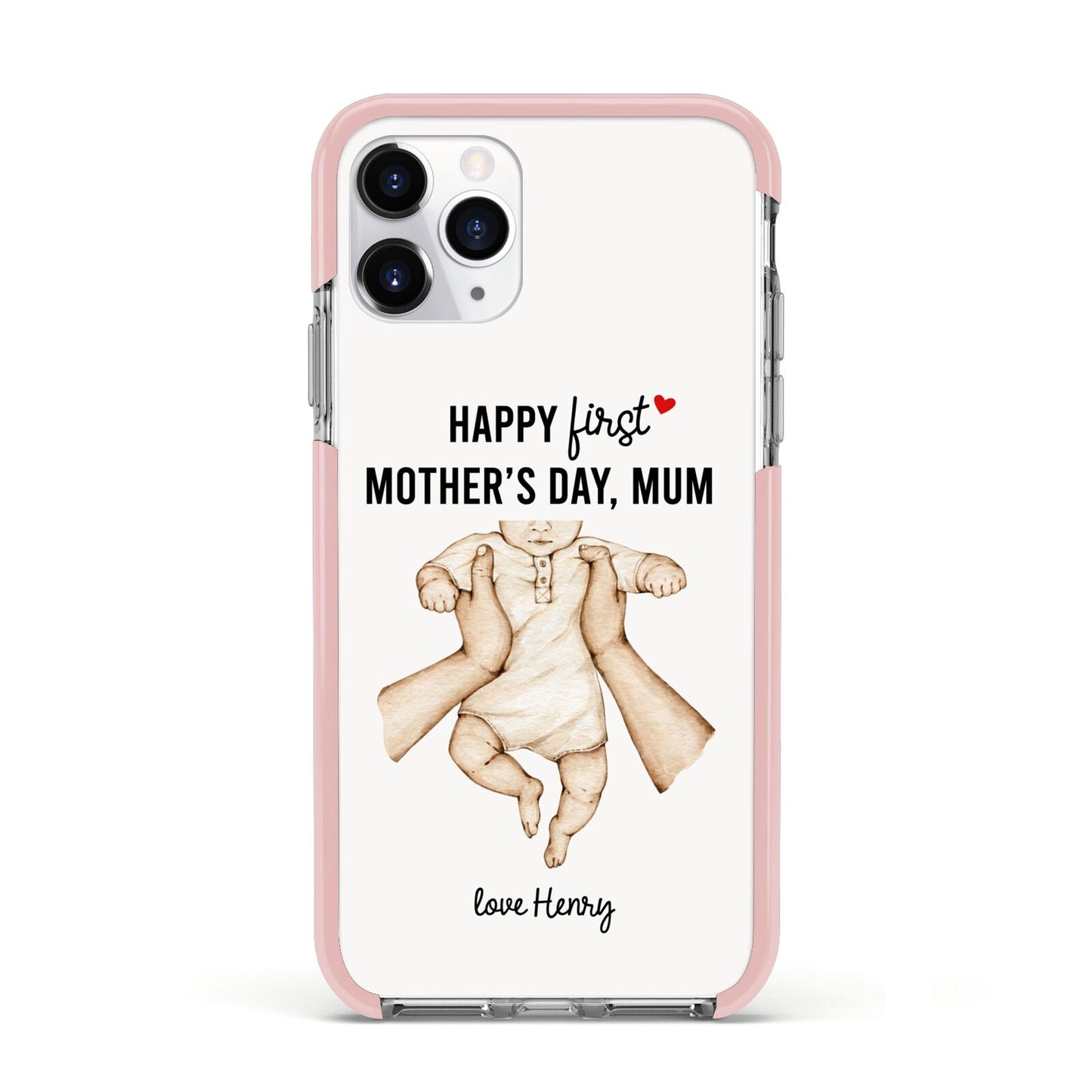 1st Mothers Day Baby Apple iPhone 11 Pro in Silver with Pink Impact Case