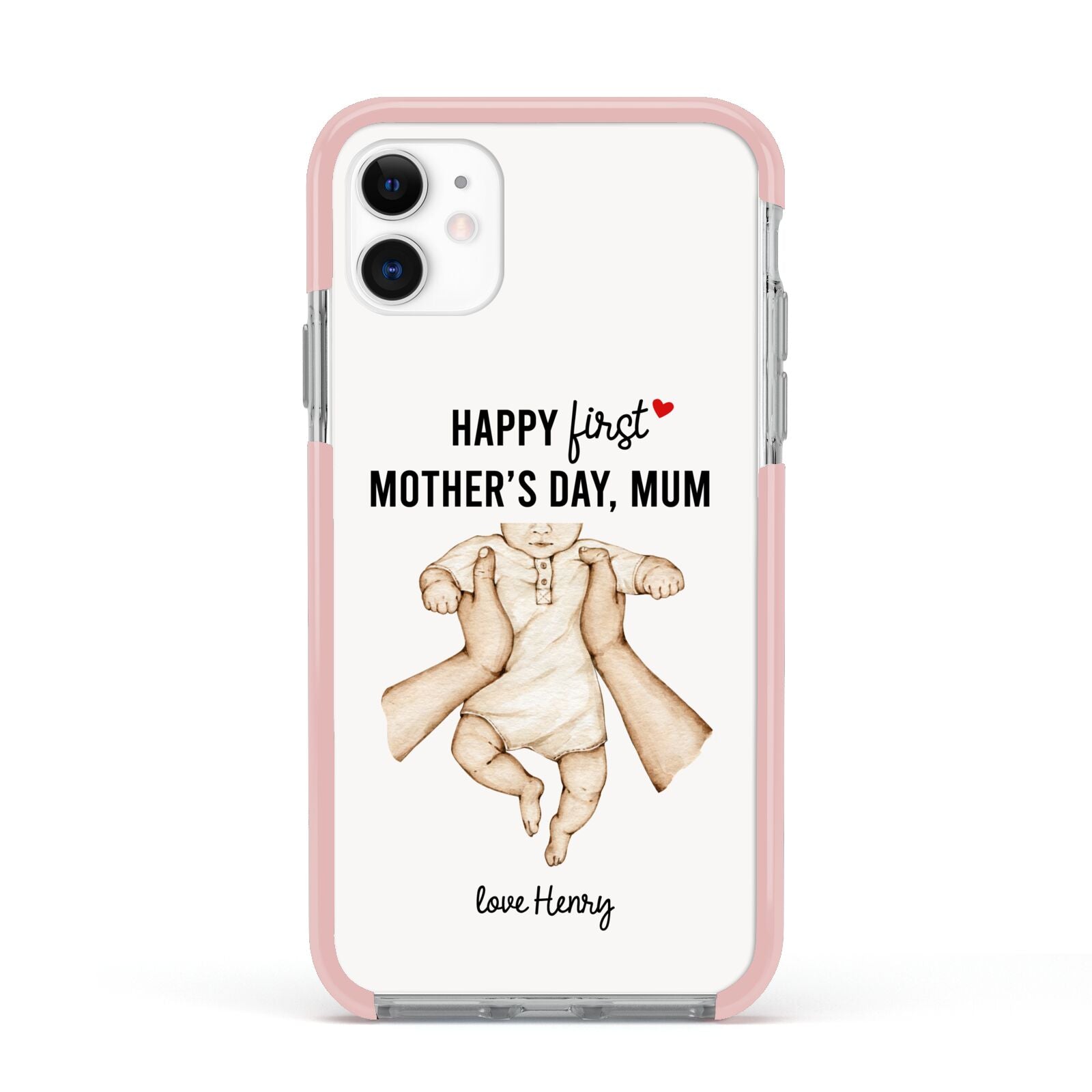 1st Mothers Day Baby Apple iPhone 11 in White with Pink Impact Case