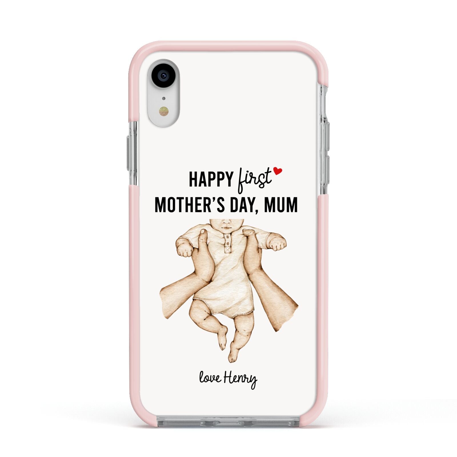 1st Mothers Day Baby Apple iPhone XR Impact Case Pink Edge on Silver Phone
