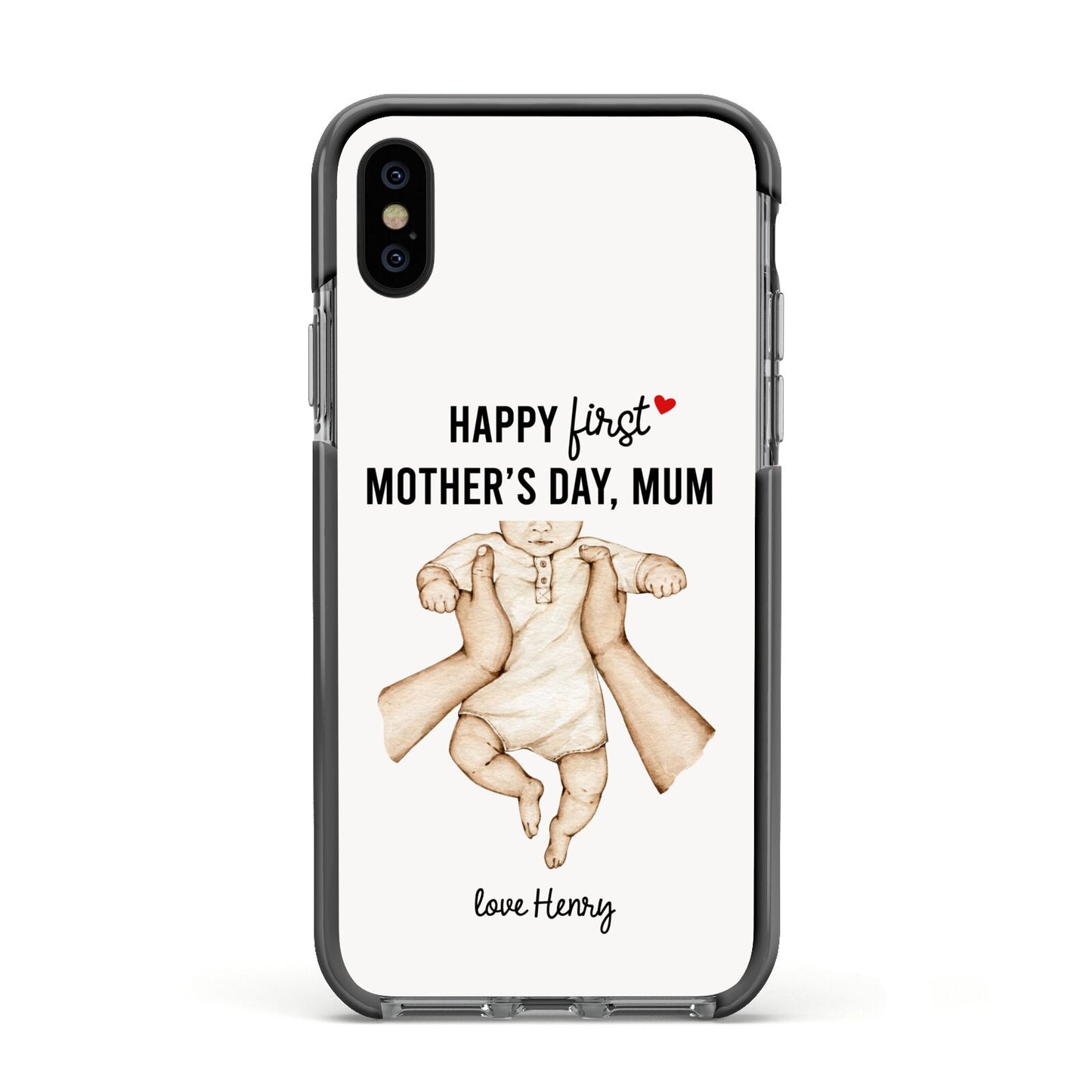 1st Mothers Day Baby Apple iPhone Xs Impact Case Black Edge on Black Phone