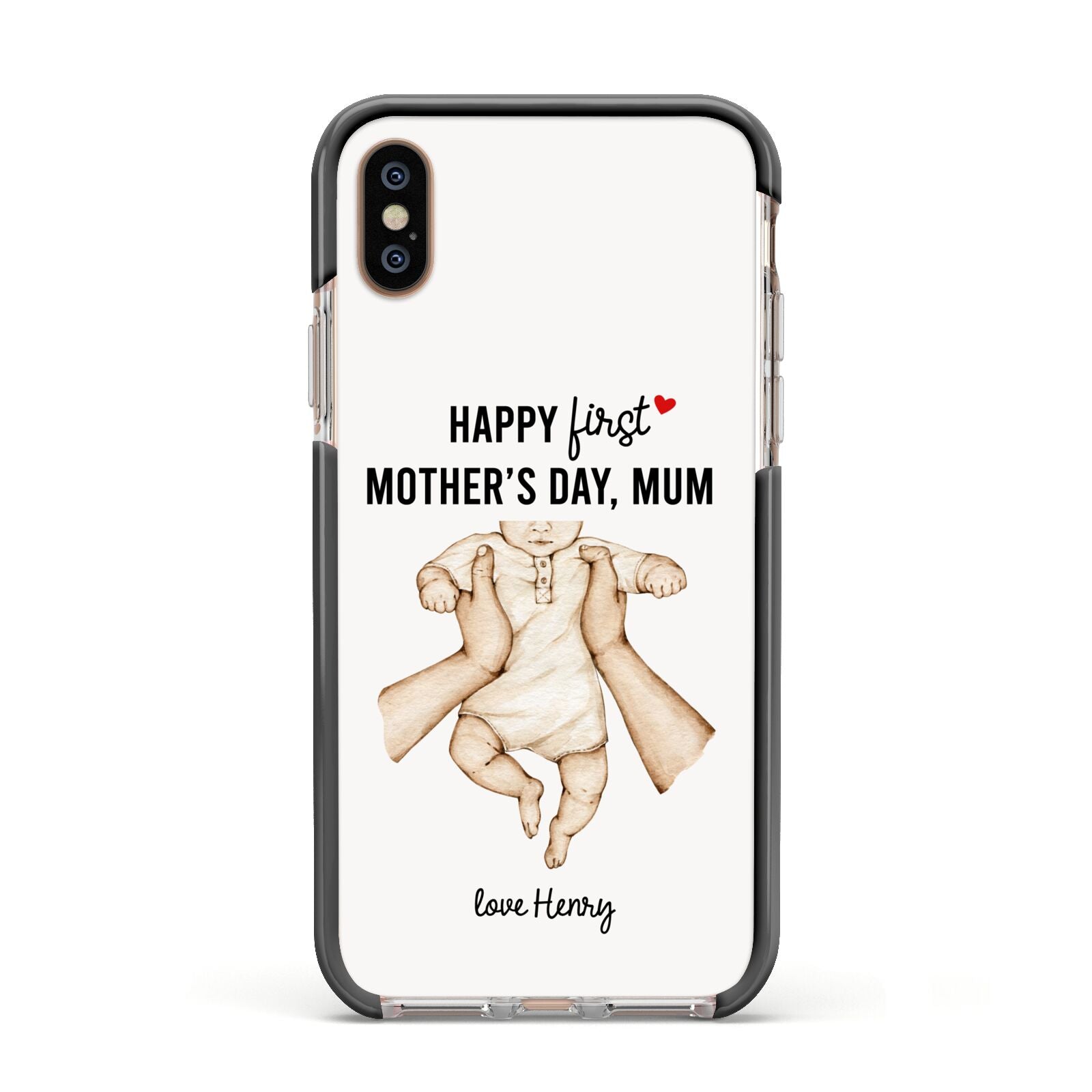 1st Mothers Day Baby Apple iPhone Xs Impact Case Black Edge on Gold Phone