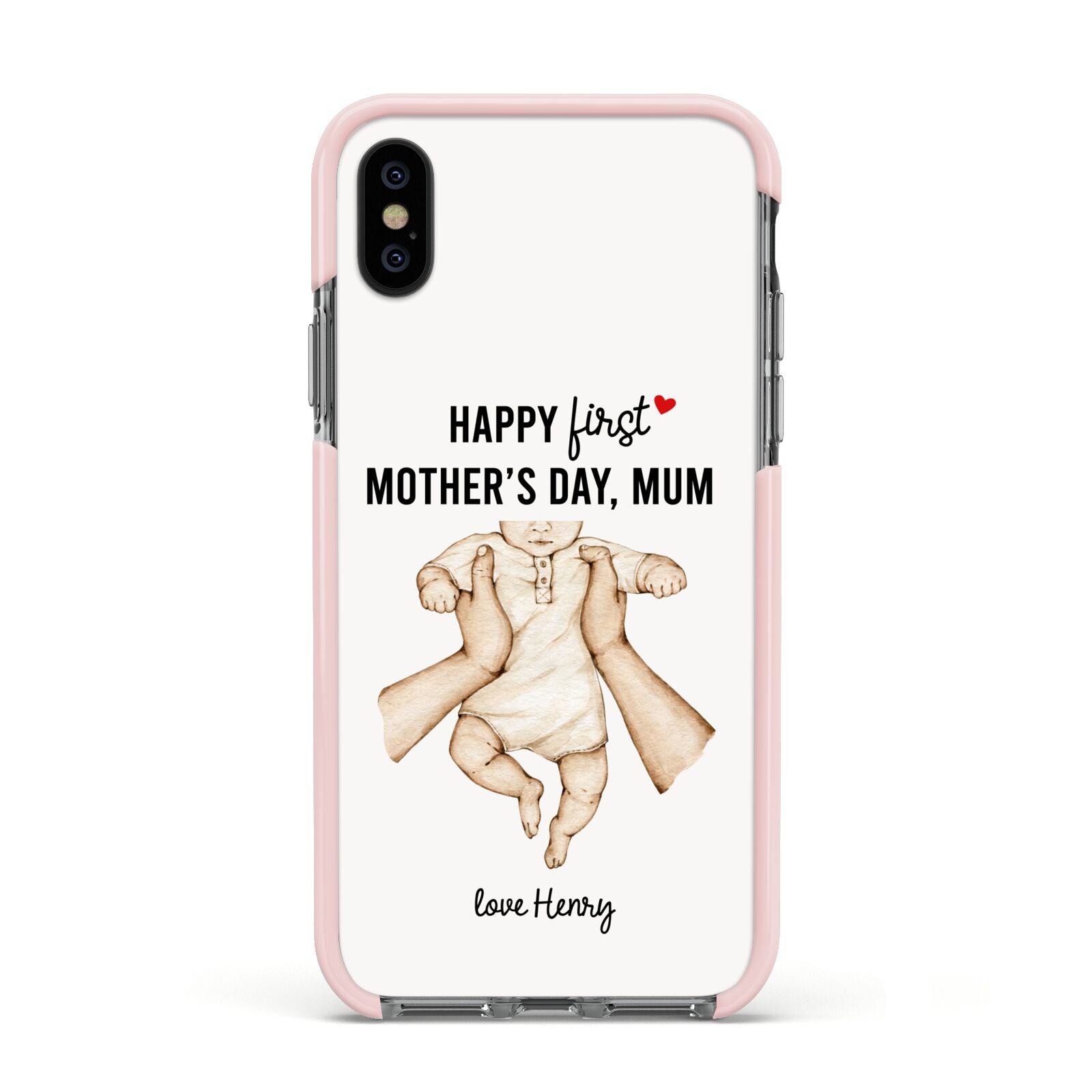 1st Mothers Day Baby Apple iPhone Xs Impact Case Pink Edge on Black Phone