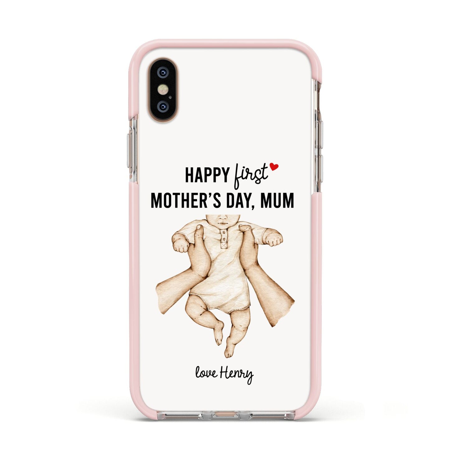 1st Mothers Day Baby Apple iPhone Xs Impact Case Pink Edge on Gold Phone
