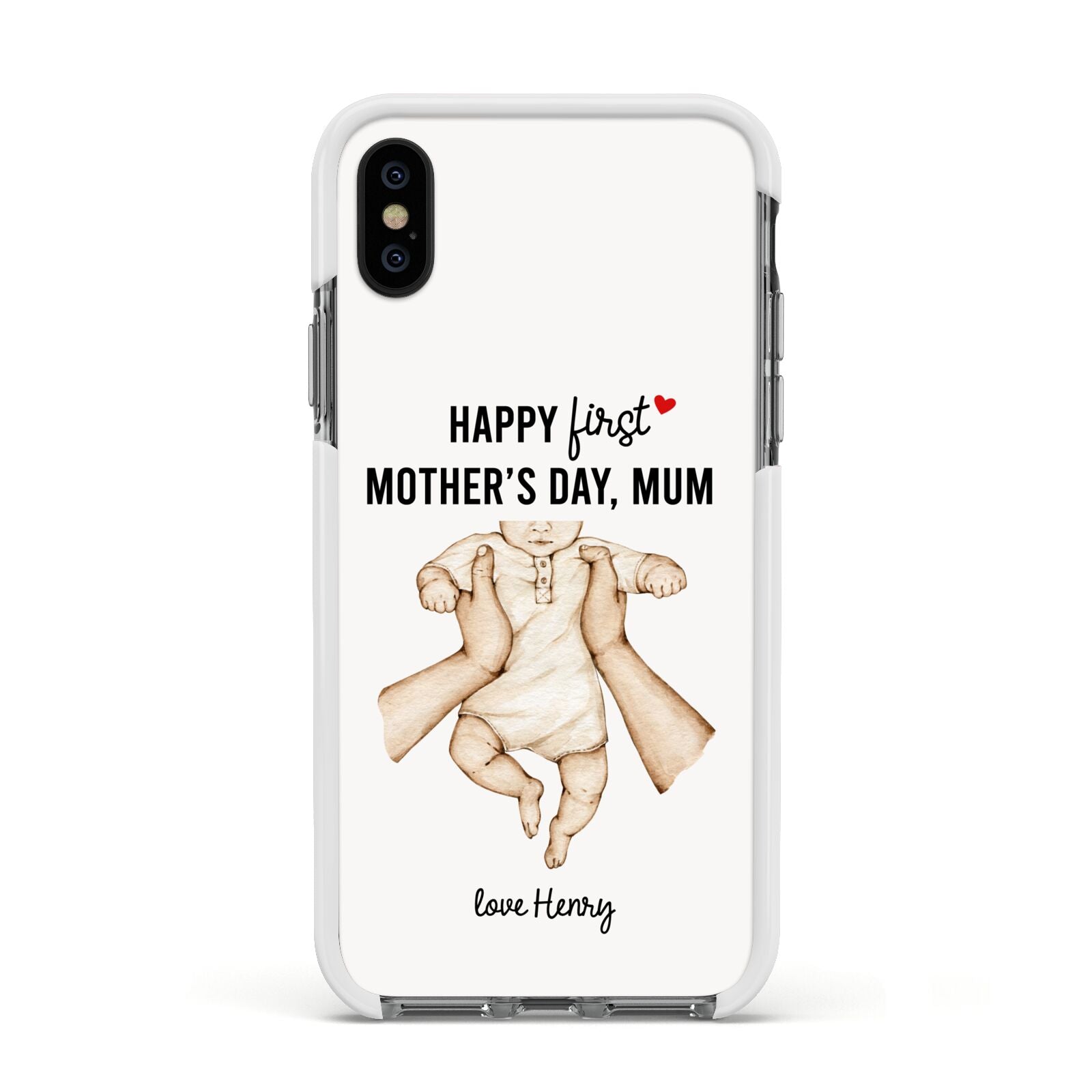 1st Mothers Day Baby Apple iPhone Xs Impact Case White Edge on Black Phone