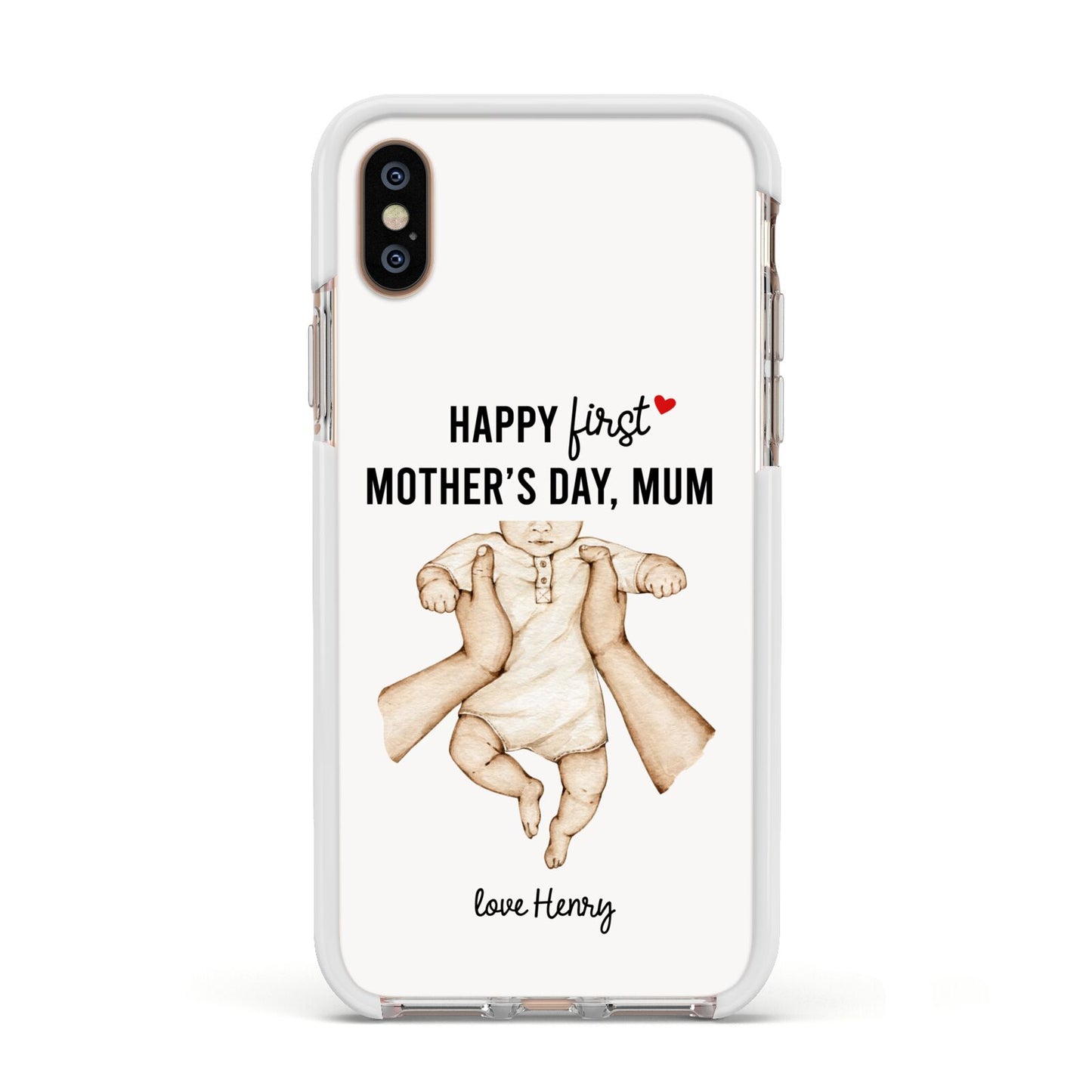 1st Mothers Day Baby Apple iPhone Xs Impact Case White Edge on Gold Phone