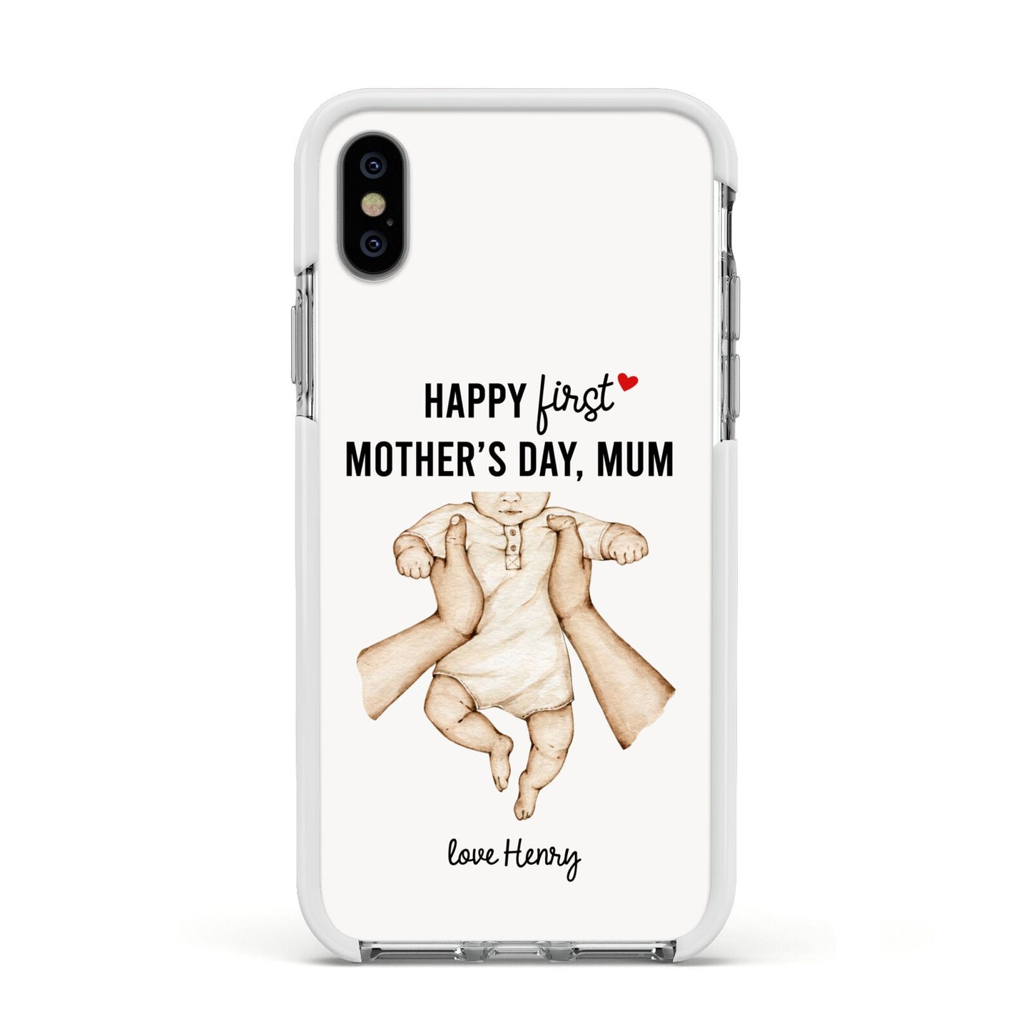 1st Mothers Day Baby Apple iPhone Xs Impact Case White Edge on Silver Phone