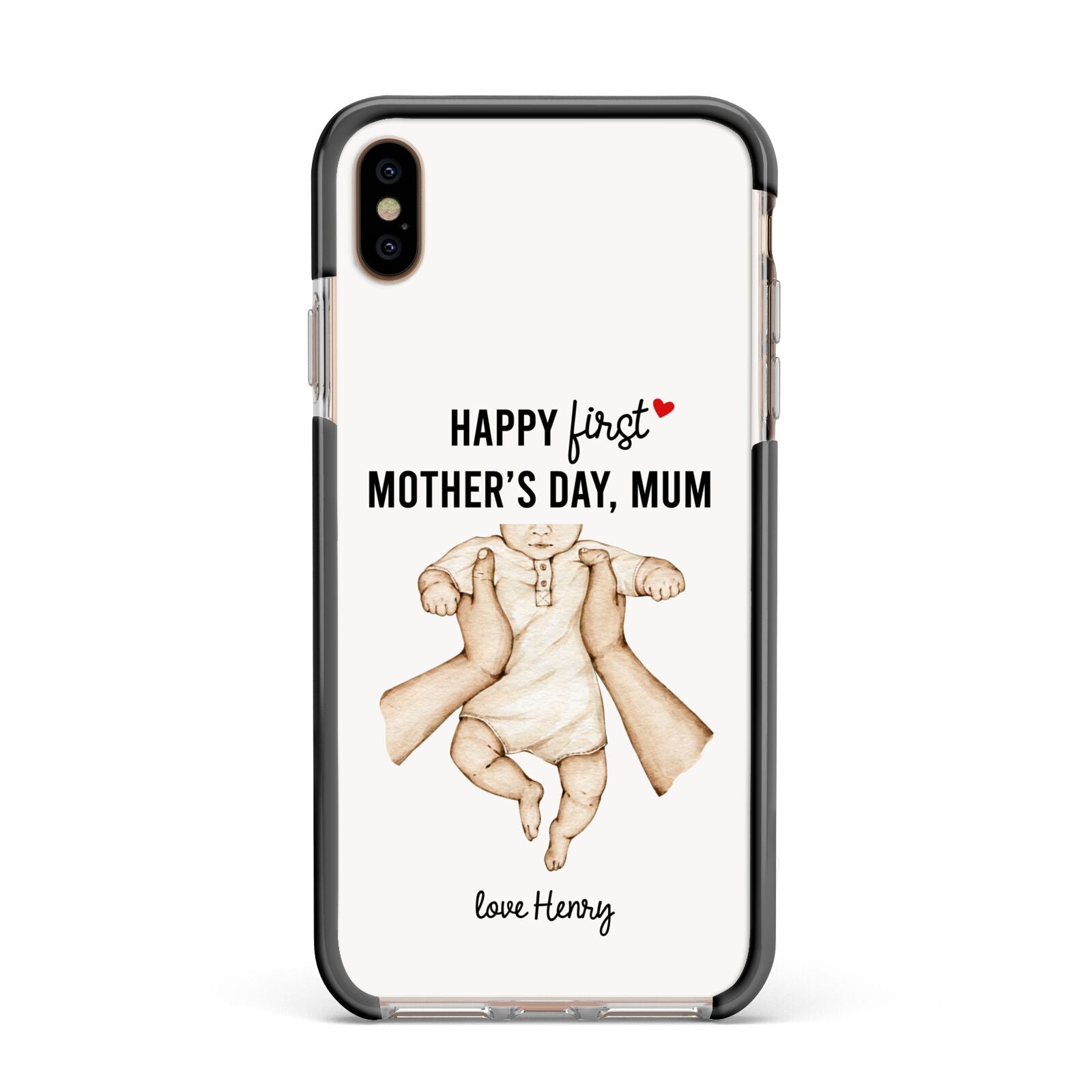 1st Mothers Day Baby Apple iPhone Xs Max Impact Case Black Edge on Gold Phone