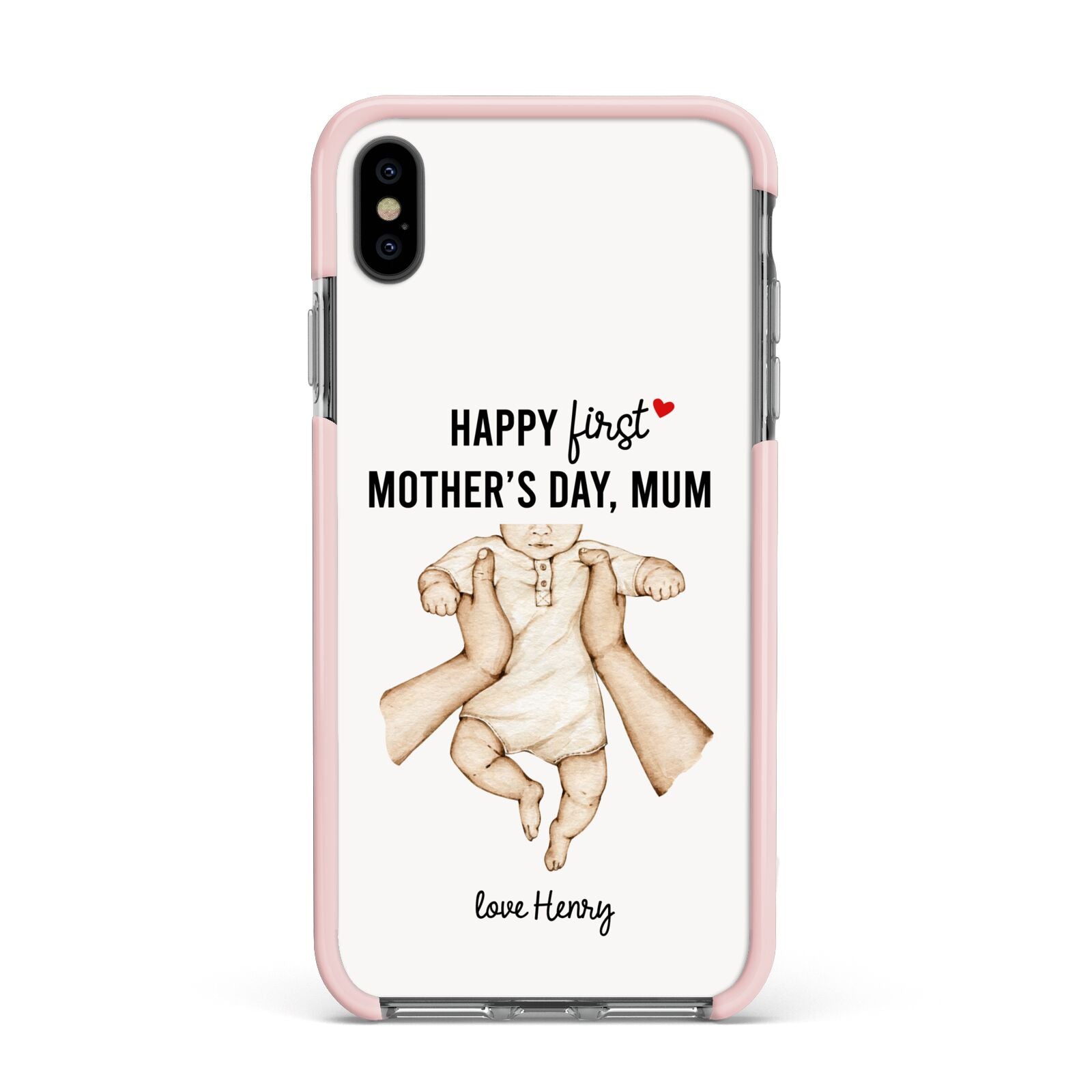 1st Mothers Day Baby Apple iPhone Xs Max Impact Case Pink Edge on Black Phone