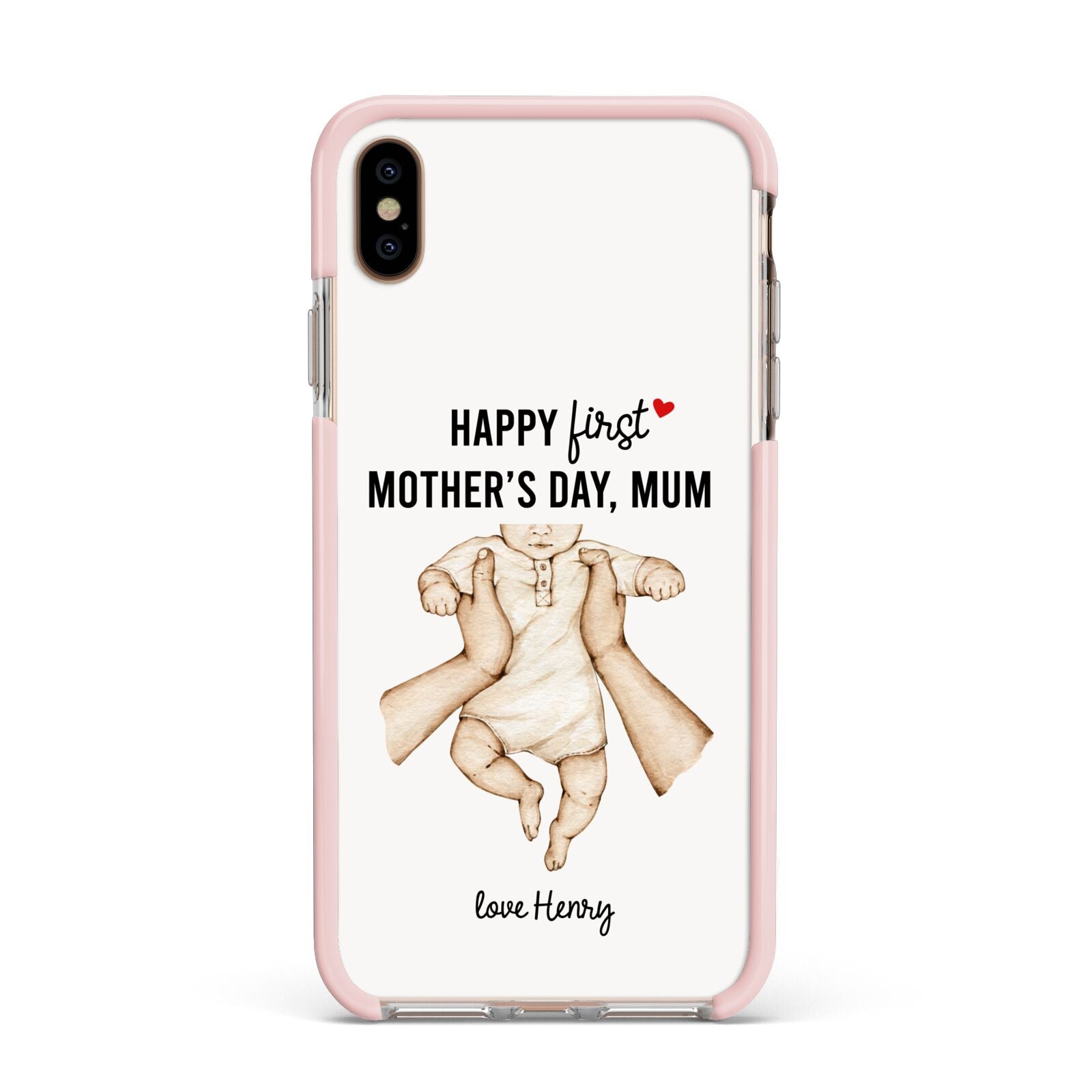 1st Mothers Day Baby Apple iPhone Xs Max Impact Case Pink Edge on Gold Phone
