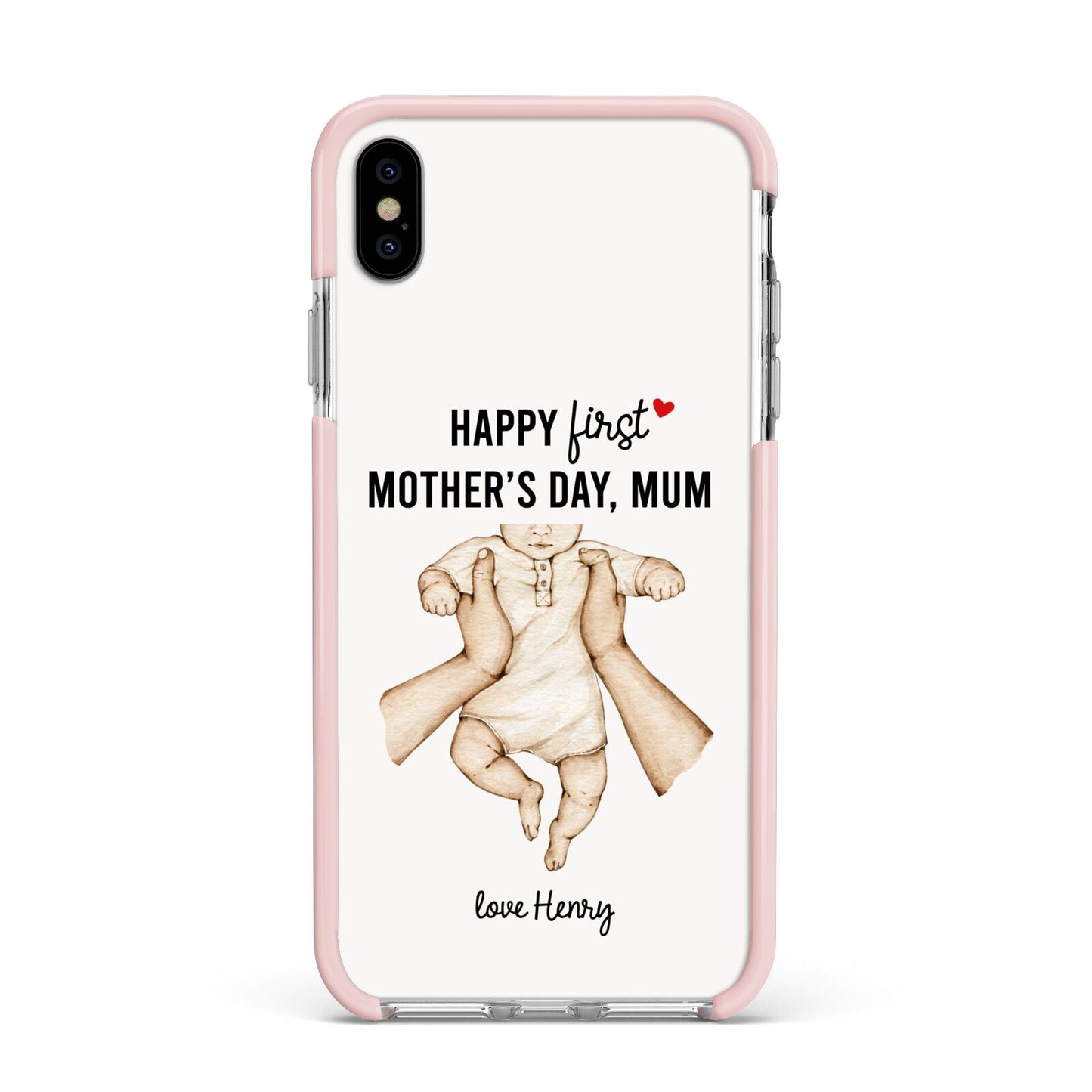 1st Mothers Day Baby Apple iPhone Xs Max Impact Case Pink Edge on Silver Phone
