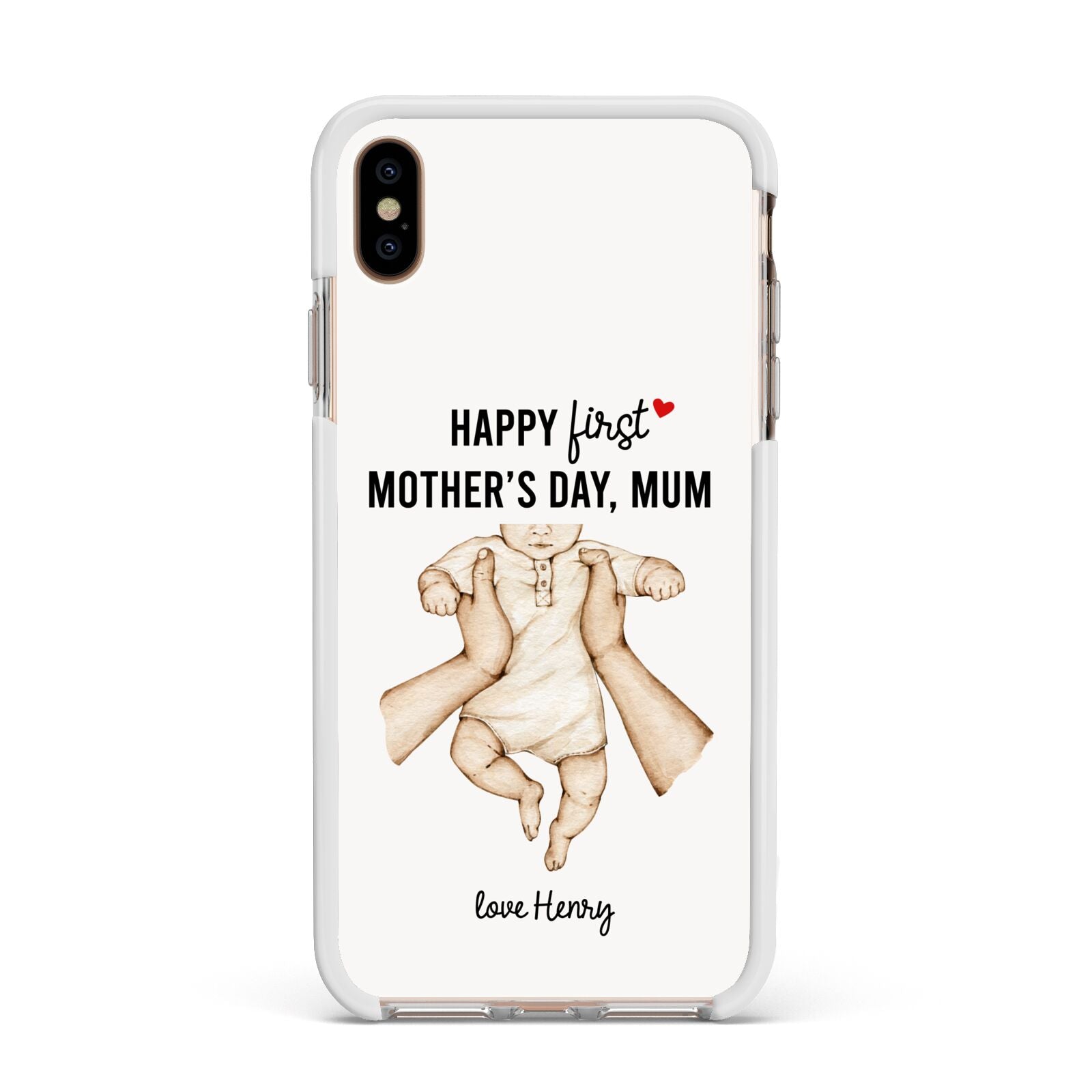 1st Mothers Day Baby Apple iPhone Xs Max Impact Case White Edge on Gold Phone