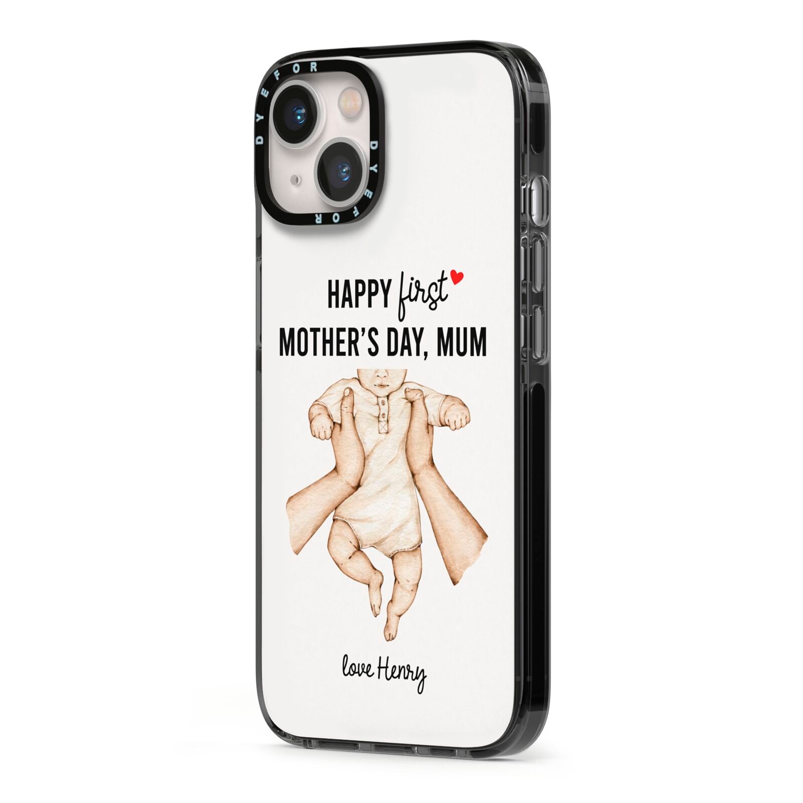 1st Mothers Day Baby iPhone 13 Black Impact Case Side Angle on Silver phone