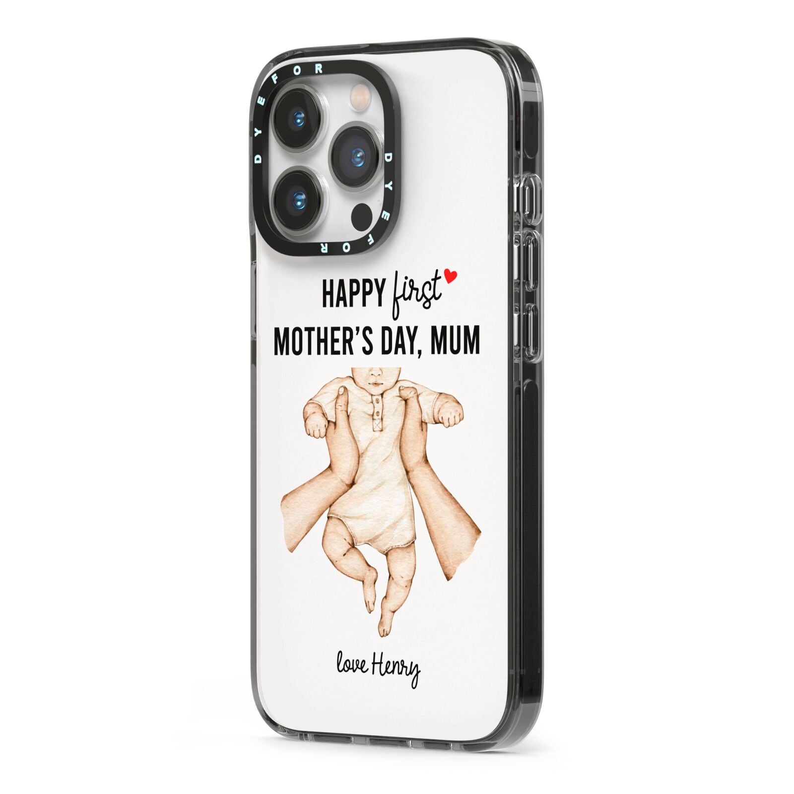 1st Mothers Day Baby iPhone 13 Pro Black Impact Case Side Angle on Silver phone