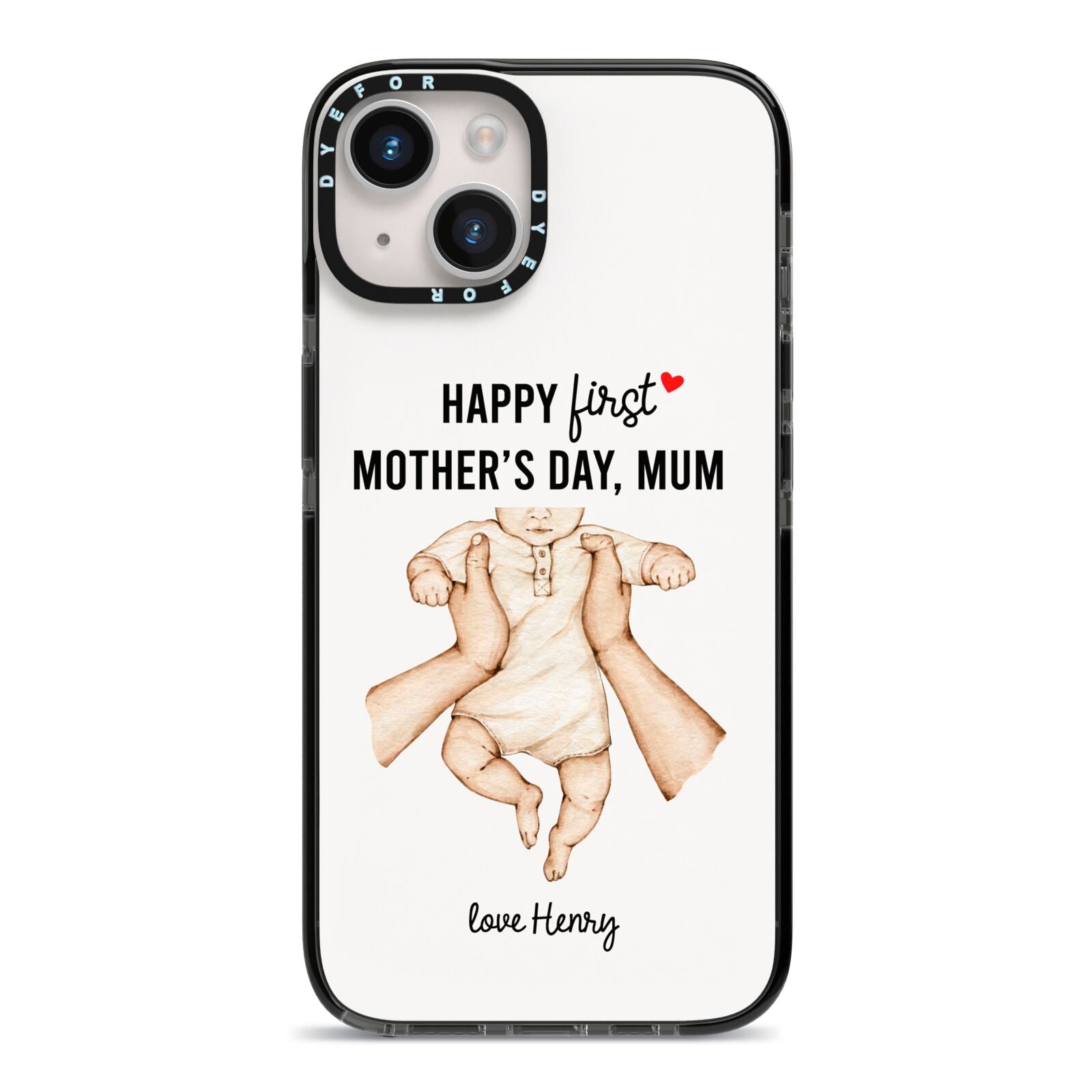 1st Mothers Day Baby iPhone 14 Black Impact Case on Silver phone