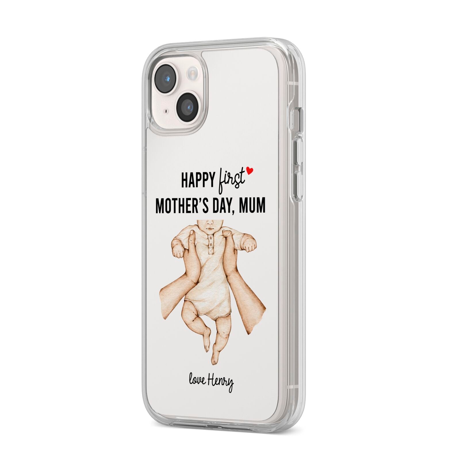 1st Mothers Day Baby iPhone 14 Plus Clear Tough Case Starlight Angled Image