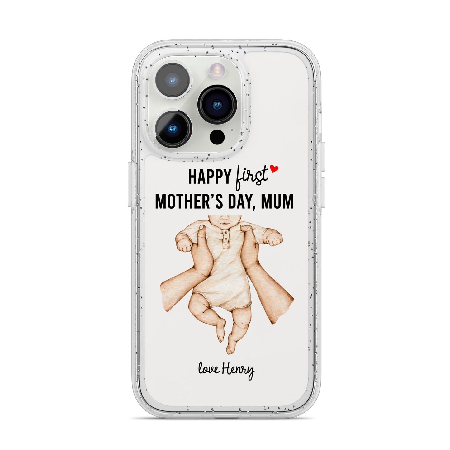 1st Mothers Day Baby iPhone 14 Pro Glitter Tough Case Silver