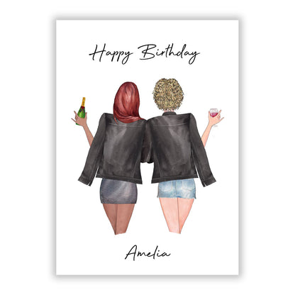 2 Best Friends Birthday A5 Flat Greetings Card