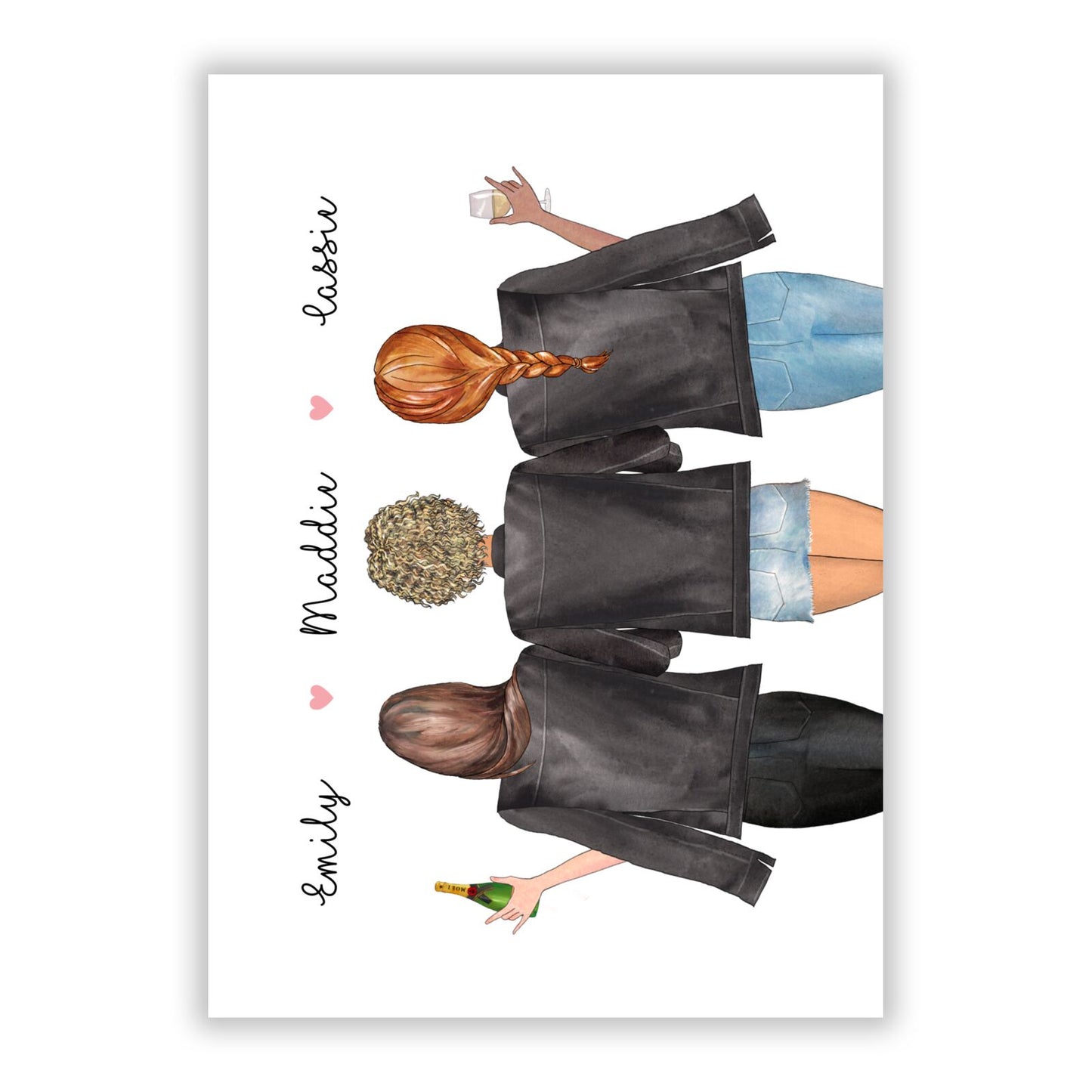 3 Best Friends with Names A5 Flat Greetings Card