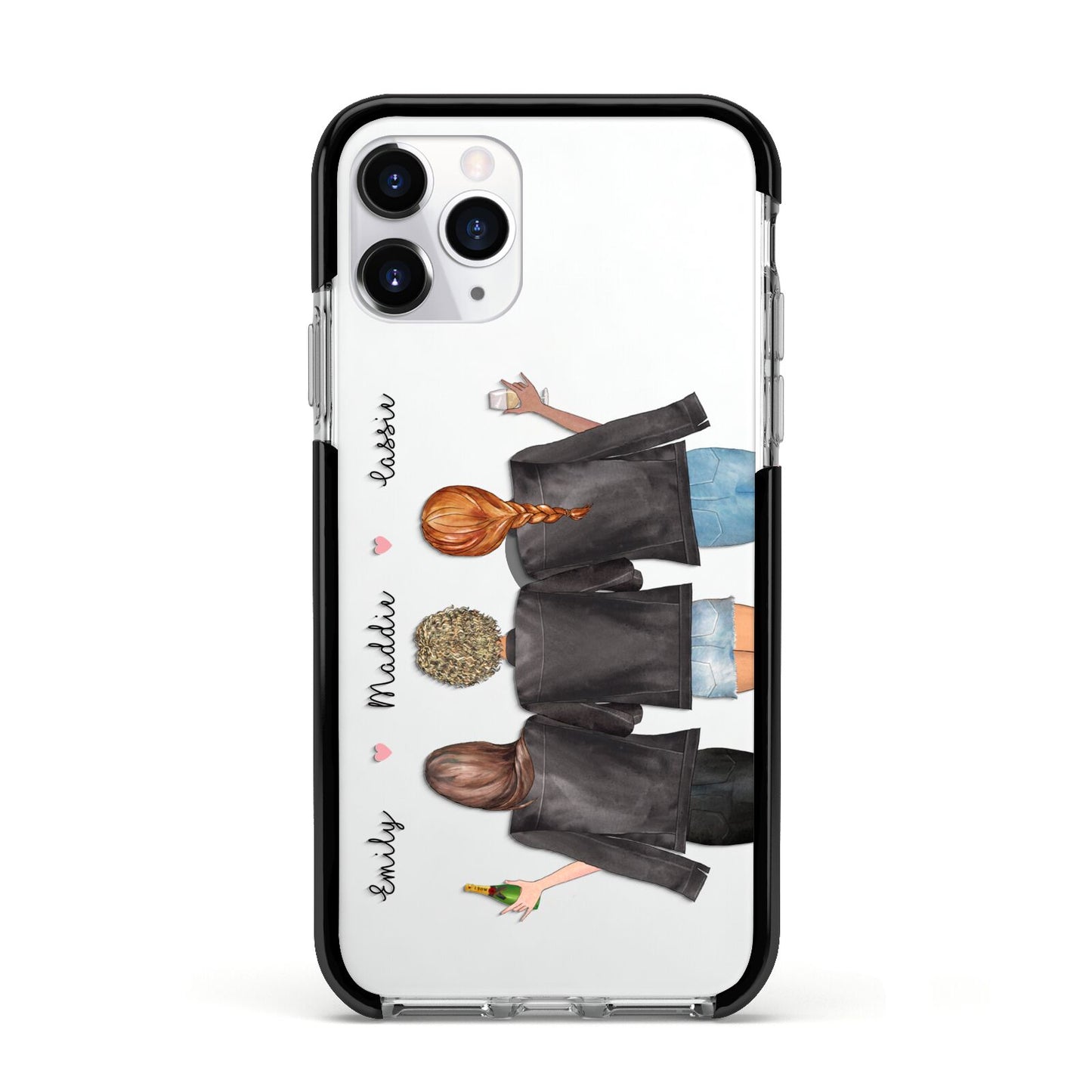 3 Best Friends with Names Apple iPhone 11 Pro in Silver with Black Impact Case