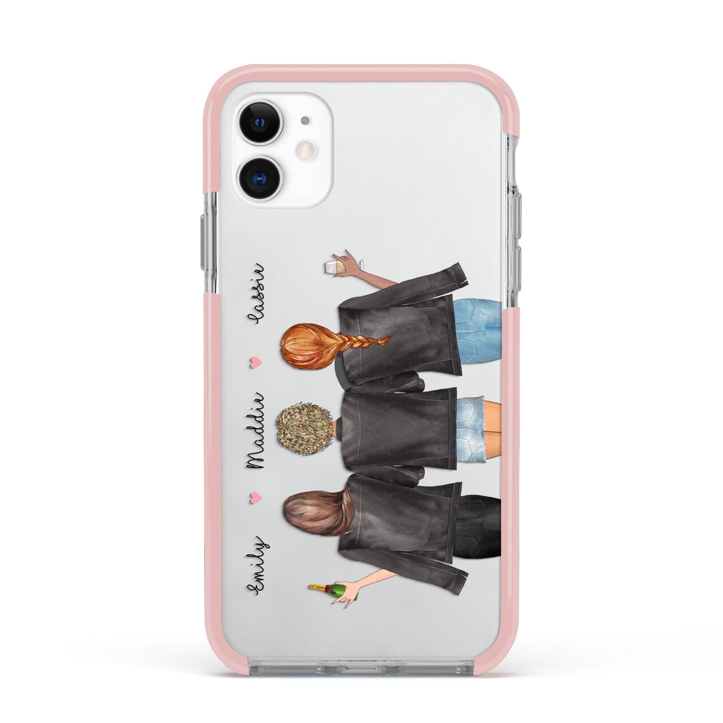 3 Best Friends with Names Apple iPhone 11 in White with Pink Impact Case