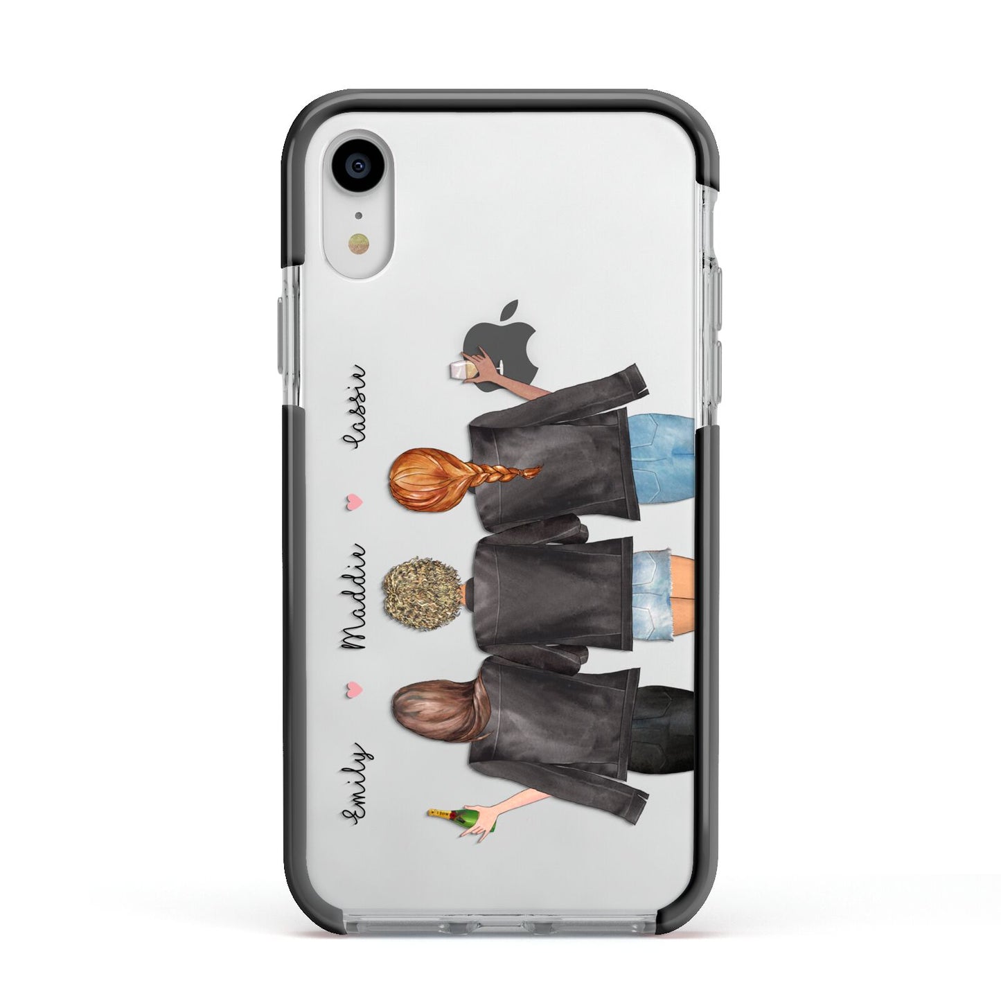 3 Best Friends with Names Apple iPhone XR Impact Case Black Edge on Silver Phone