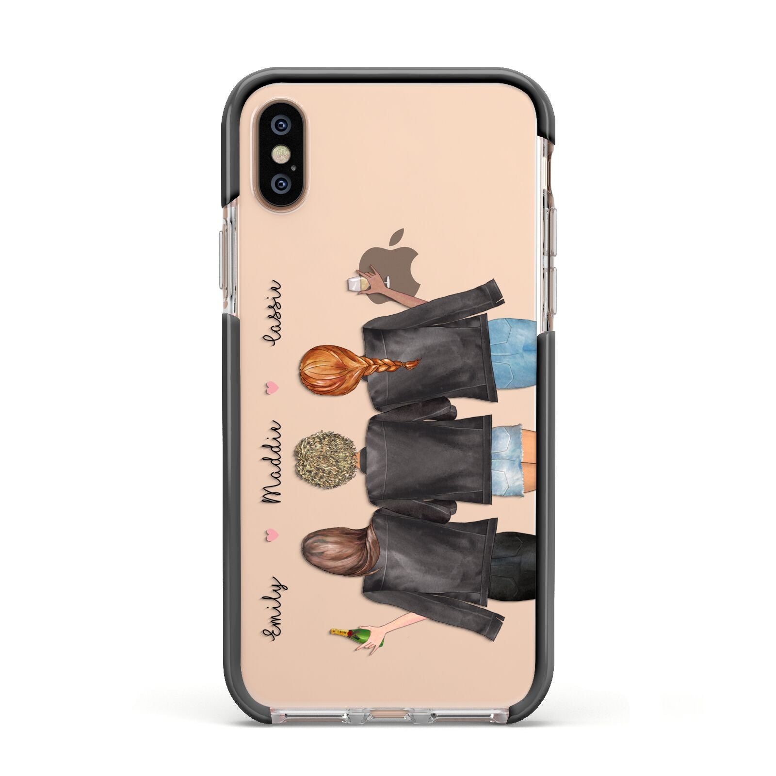 3 Best Friends with Names Apple iPhone Xs Impact Case Black Edge on Gold Phone