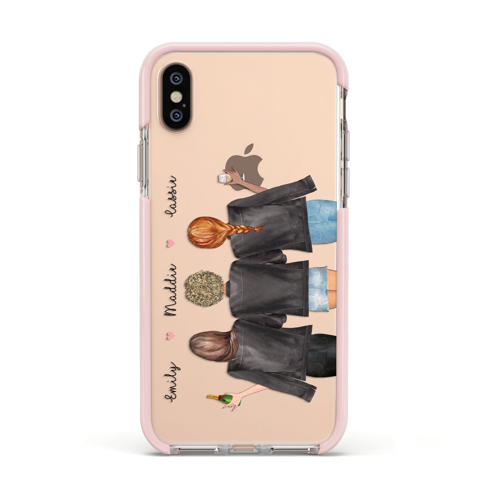 3 Best Friends with Names Apple iPhone Xs Impact Case Pink Edge on Gold Phone