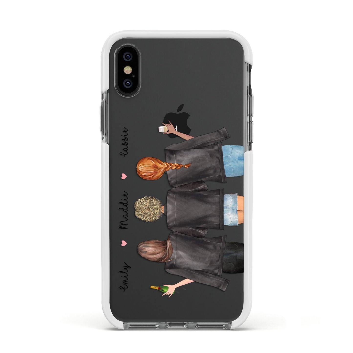 3 Best Friends with Names Apple iPhone Xs Impact Case White Edge on Black Phone